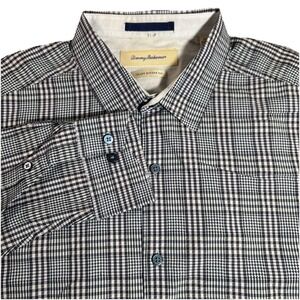 Tommy Bahama Shirt Men's XL Blue Plaid Island Modern Fit LS Button Down Beach
